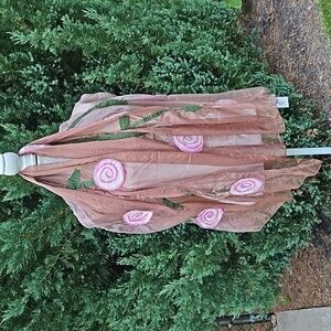 Silk and Wool Scarf Sarong NWT Pink Green Design on Brown Silk